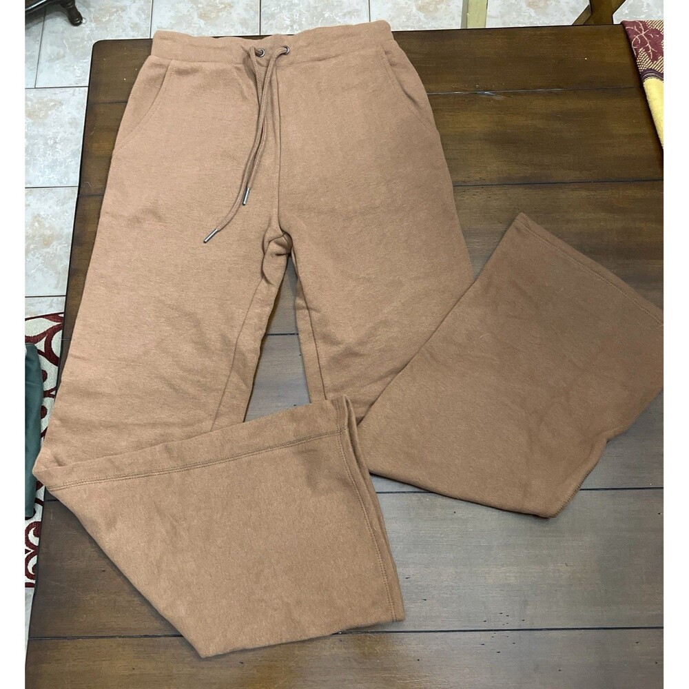 Yummy Sweater Co Brown Fleece Wide Leg Sweatpants Drawstring High Rise Size XS